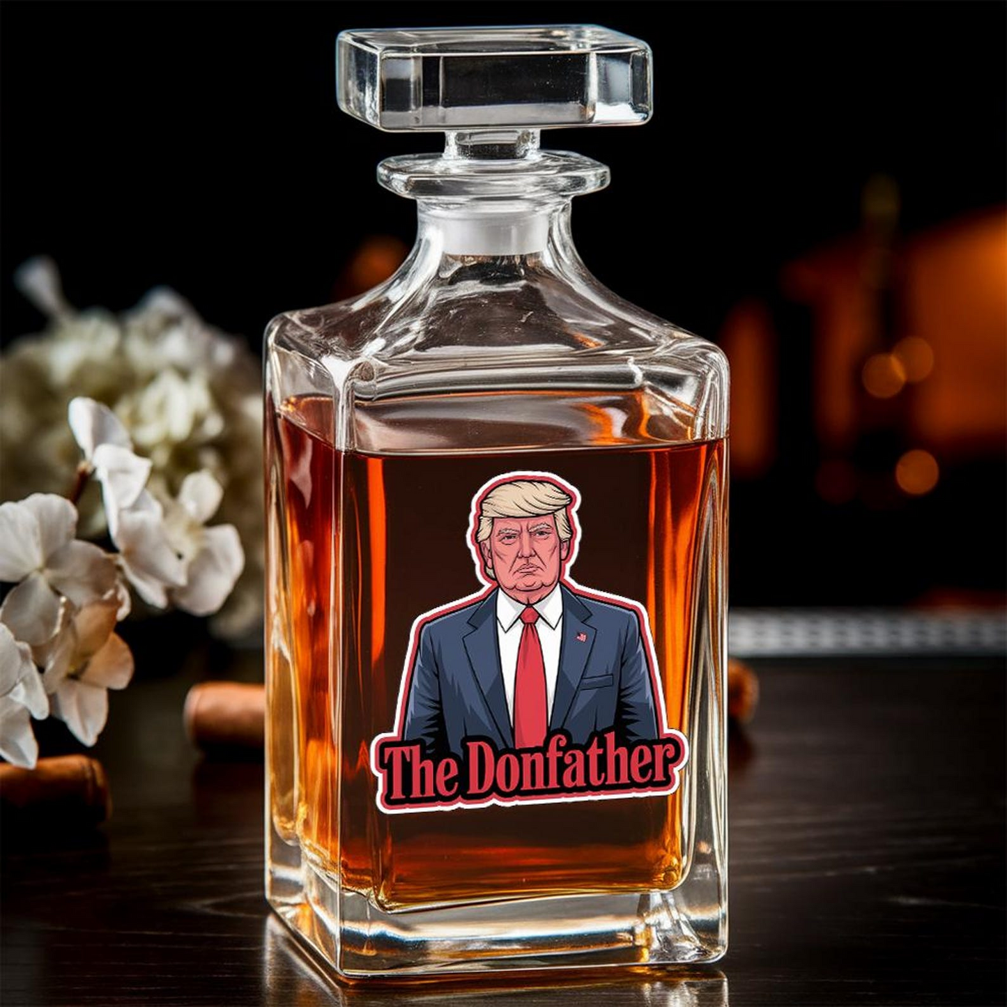 Trump The Donfather Decanter & Whiskey Glass Set | Patriotic Gift | Funny Engraved Whiskey Decanter
