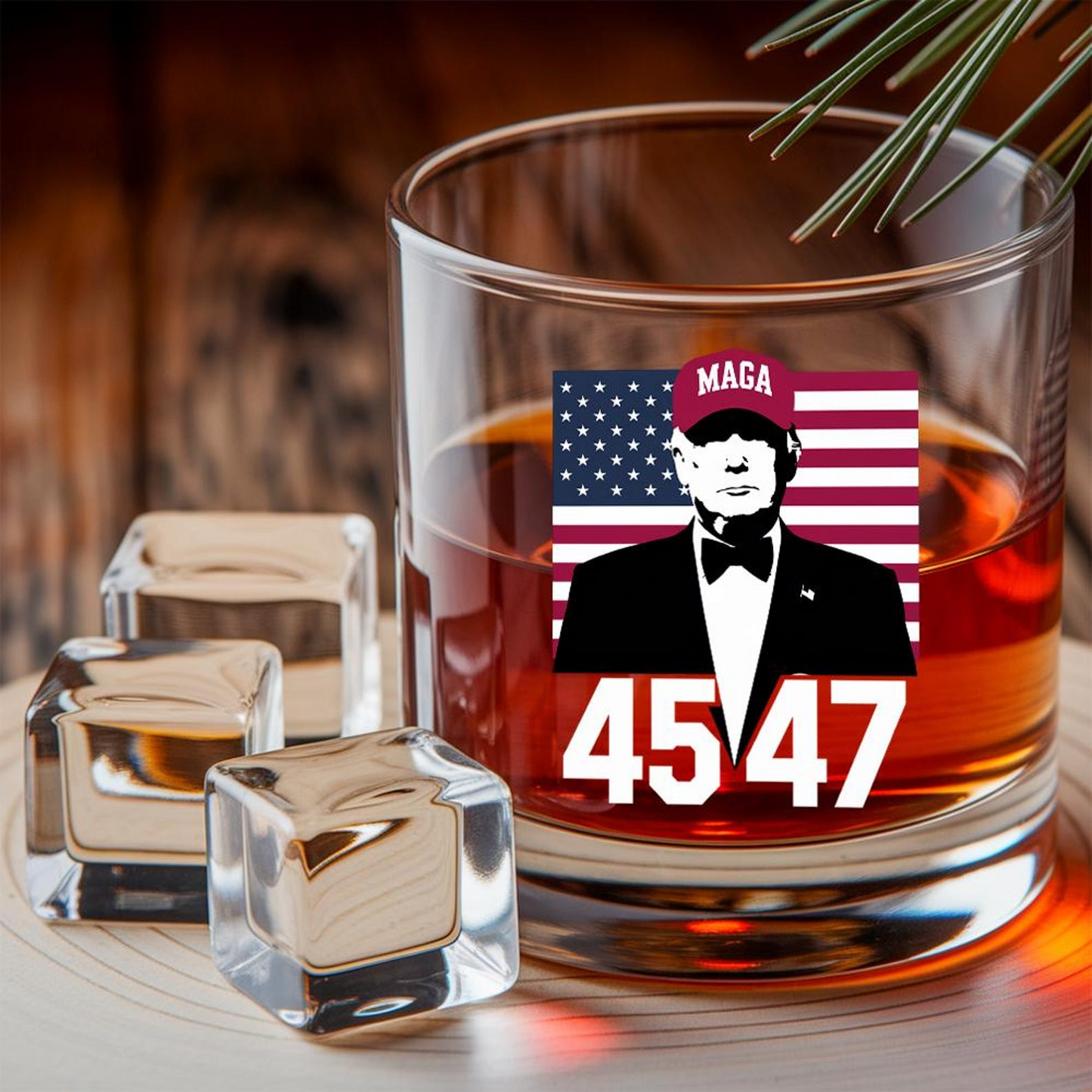 Trump 45 47 Decanter & Whiskey Glass Set | Patriotic Gift | Funny Engraved Whiskey Decanter