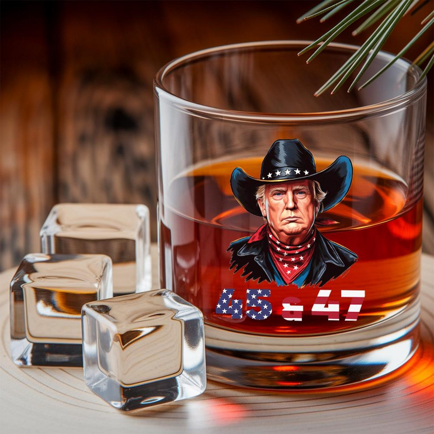 Trump Cowboy Decanter & Whiskey Glass Set | Patriotic Gift | Funny Engraved Whiskey Decanter