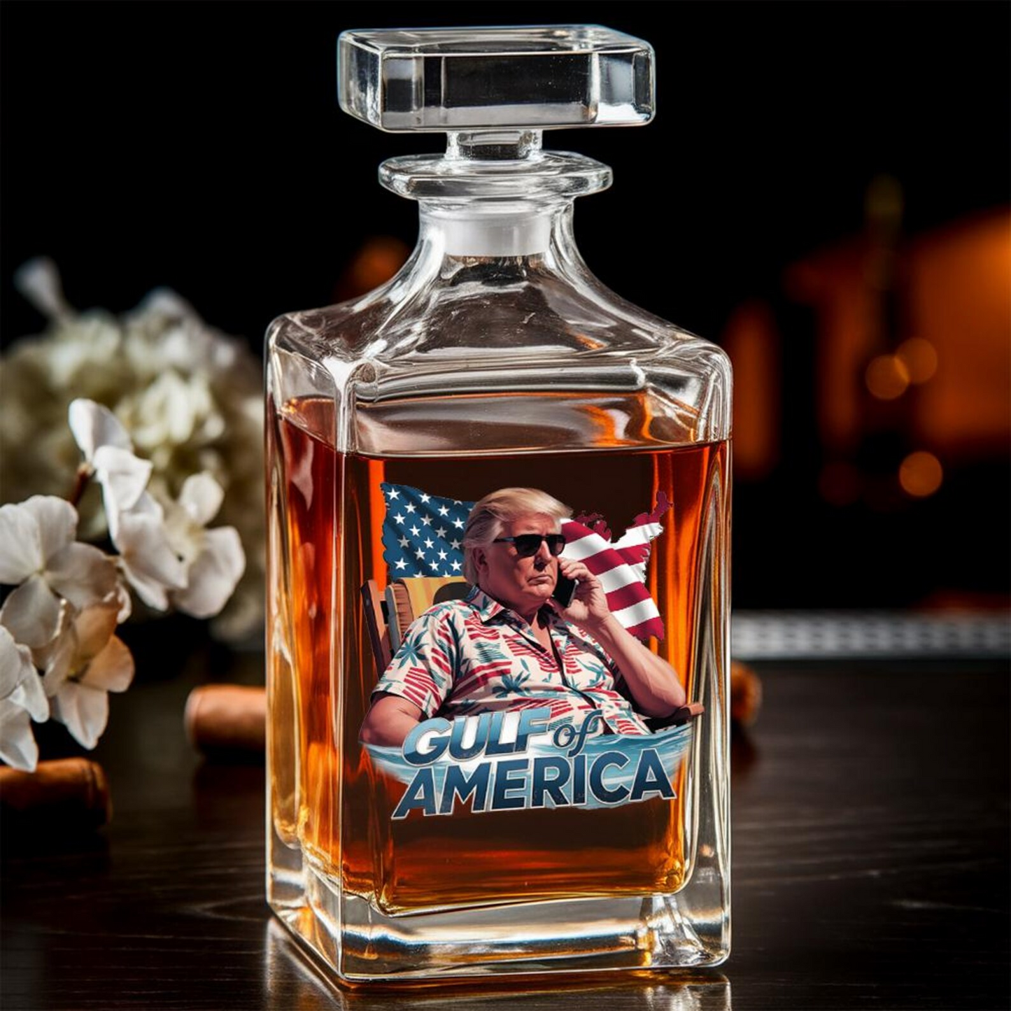 Donald Trump Gulf Of America Decanter & Whiskey Glass Set | Patriotic Gift | Engraved Whiskey Decanter