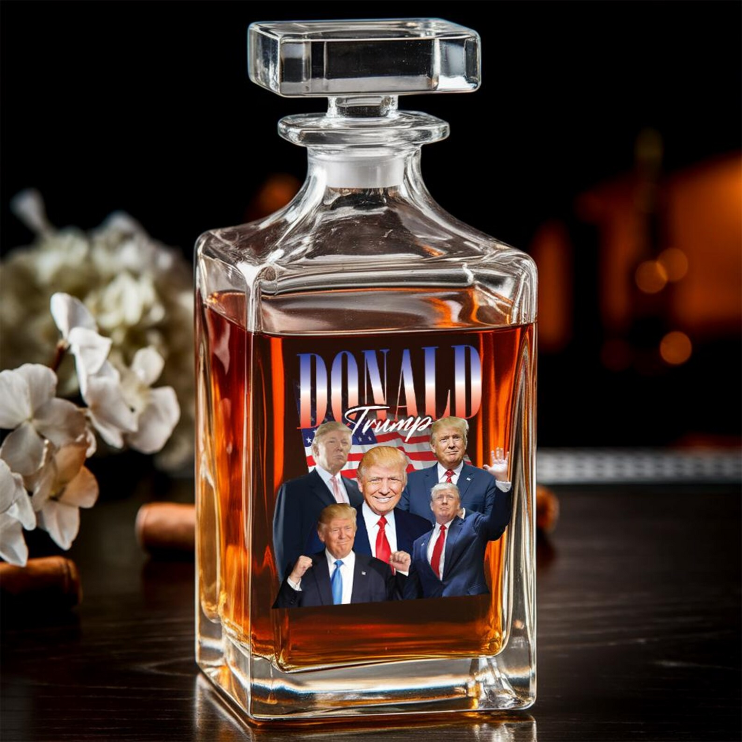 Donald Trump Decanter & Whiskey Glass Set | Patriotic Gift | Engraved Whiskey Decanter