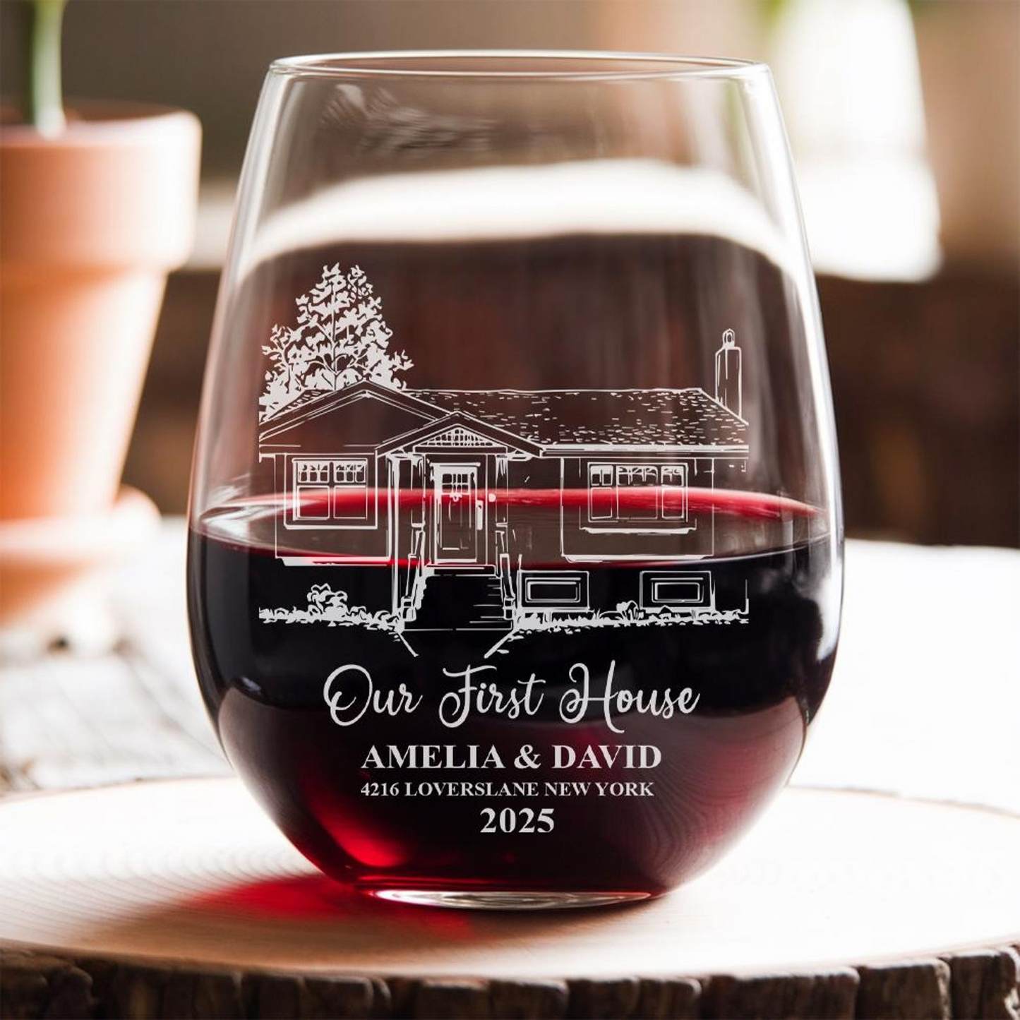 Peronalized Our First Home Wine Glass | Custom Photo Stemless Wine Glass | Father's Day Gift