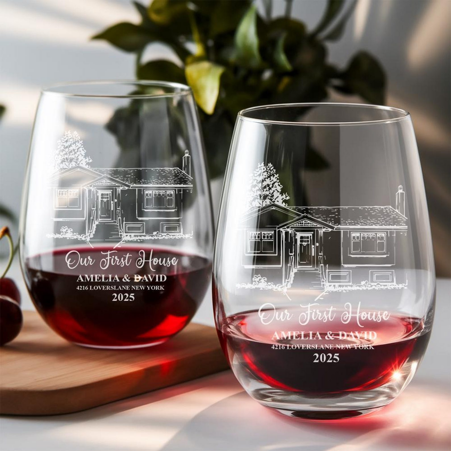 Peronalized Our First Home Wine Glass | Custom Photo Stemless Wine Glass | Father's Day Gift