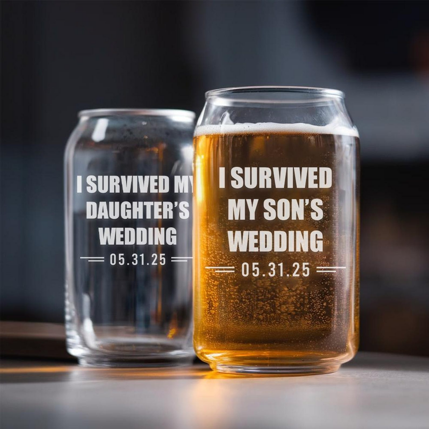 Personalized I Survived My Daughter’s Wedding Beer Can Glass | Custom Wedding Glasses | Funny Father Of The Bride Gift