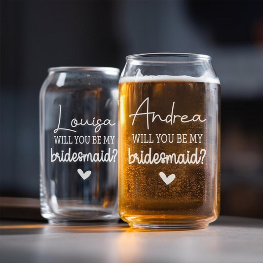 Personalized Will You Be My Bridesmaid Beer Can Glass | Custom Name Wedding Glasses | Gift For Bridesmaid