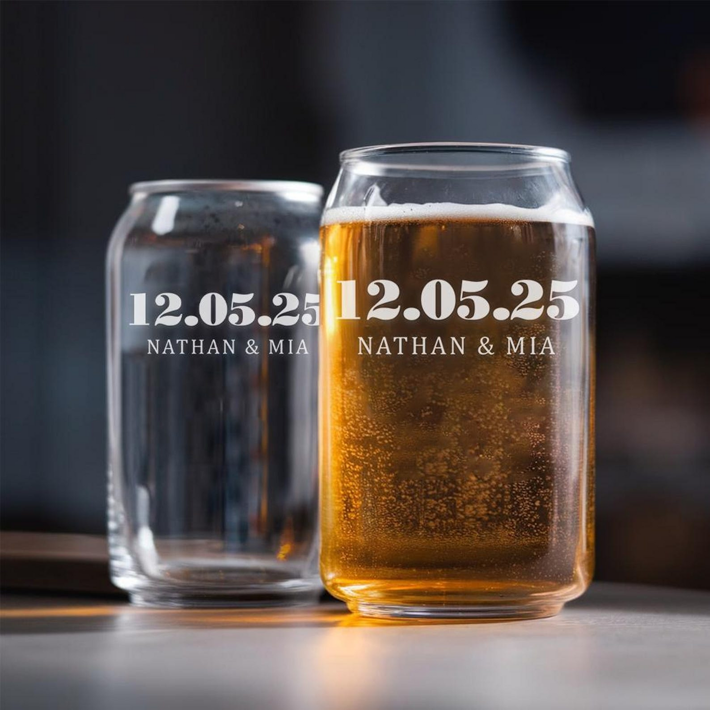 Personalized Wedding Date Beer Can Glass | Custom Name And Date Wedding Glasses | Gift For Couple