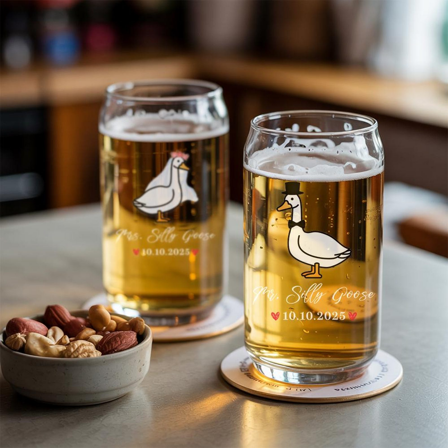 Mr and Mrs Silly Goose Beer Can Glass Set | Custom Beer Can Glass Set | Unique Couple Gift Idea