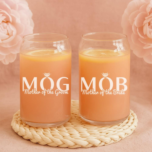 Personalized Mother of the Bride Groom Beer Can Glass Set | Custom Wedding Glasses | Gift For Wedding