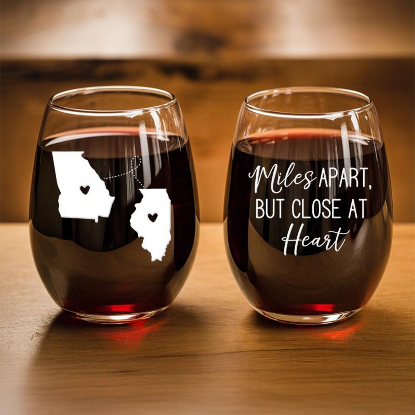 Custom State Miles Apart But Close at Heart Engraved Wine Glass | Gift For Wine Lover | Gift For Couples