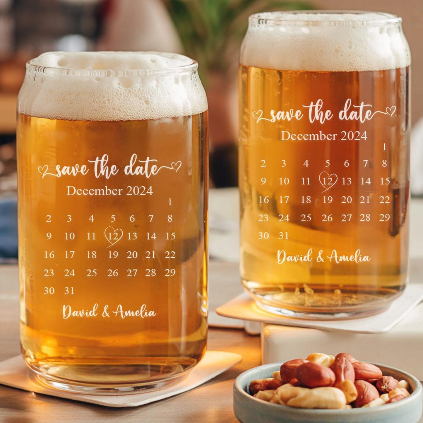 Personalized Calendar Save the Date Beer Can Glass | Custom Mr And Mrs Wedding Glasses | Gift For Couple