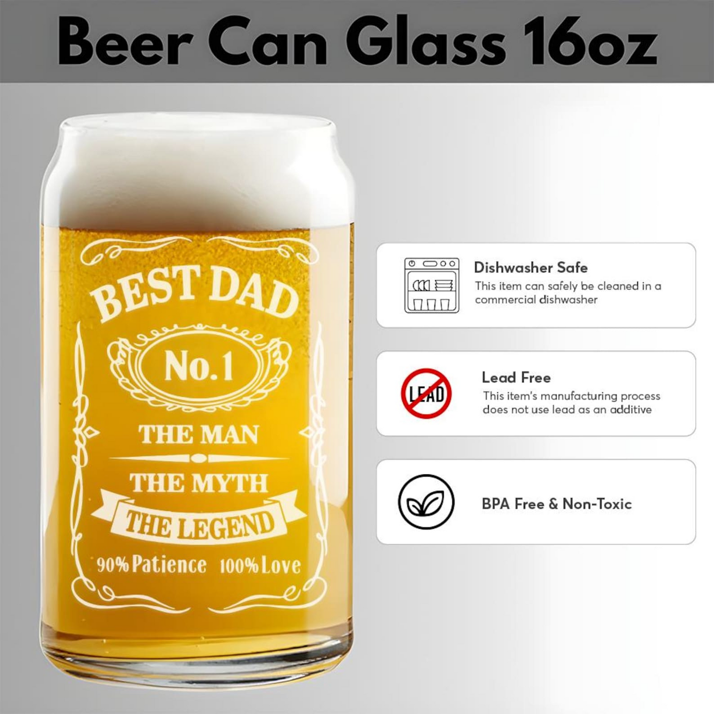 Best Dad Beer Can Glass | Funny Gift Idea For Dad | The Man The Myth Engraved Beer Can Glass