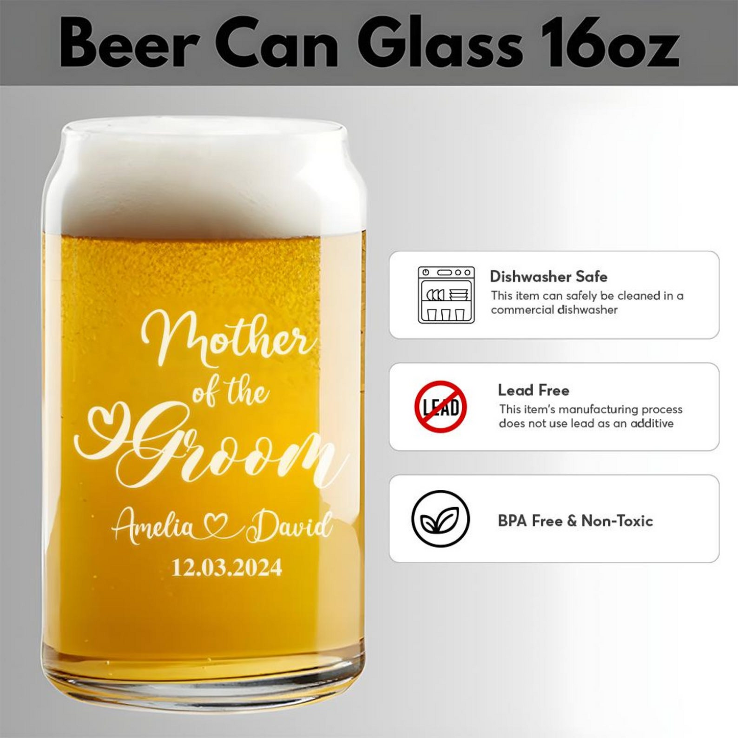 Personalized Bridal Party Beer Can Glass Set | Custom Wedding Glasses | Gift For Wedding