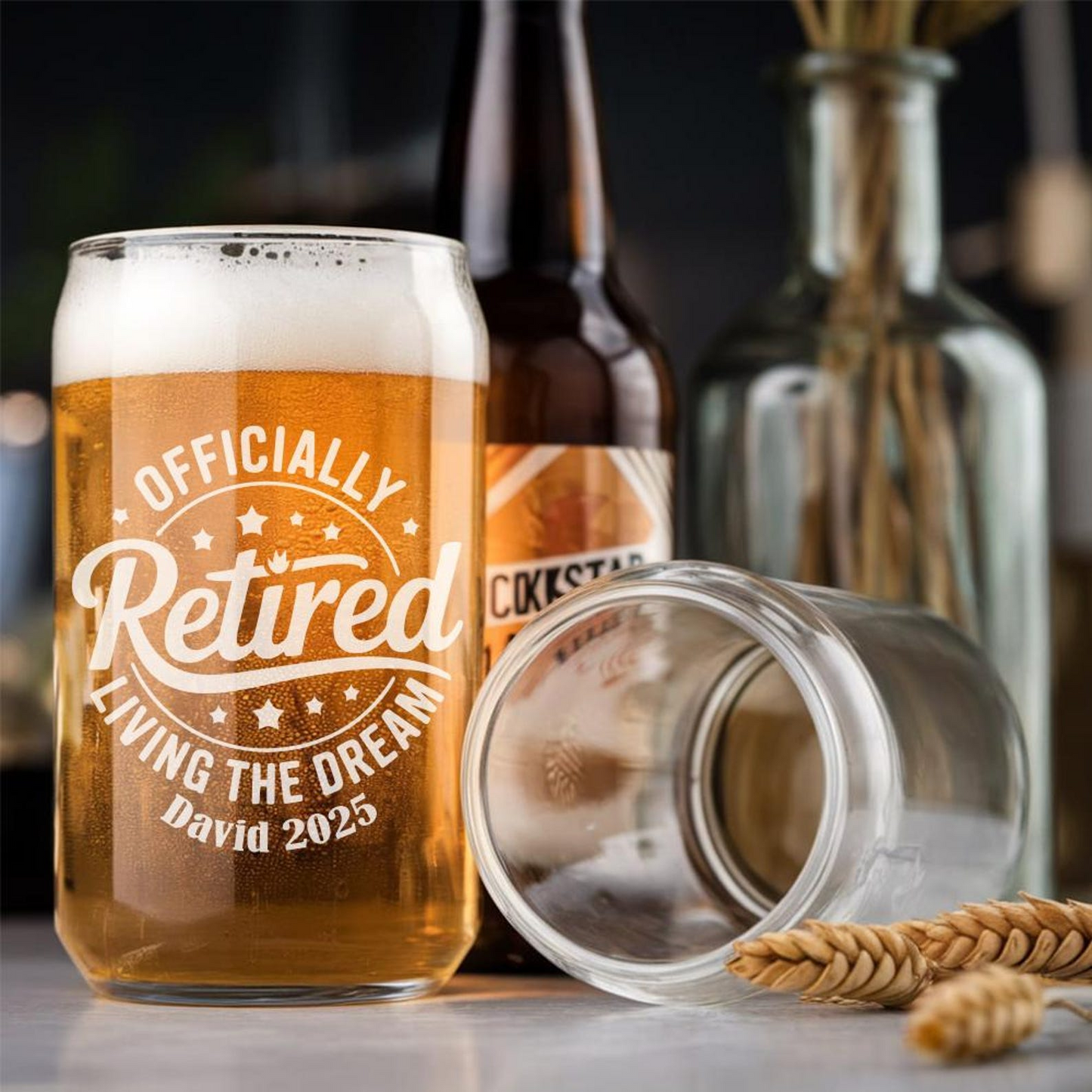 Personalized Officially Retired Living The Dream Beer Can Glass 16 Oz | Retirement Gift | Beer Can Glass For Retirees