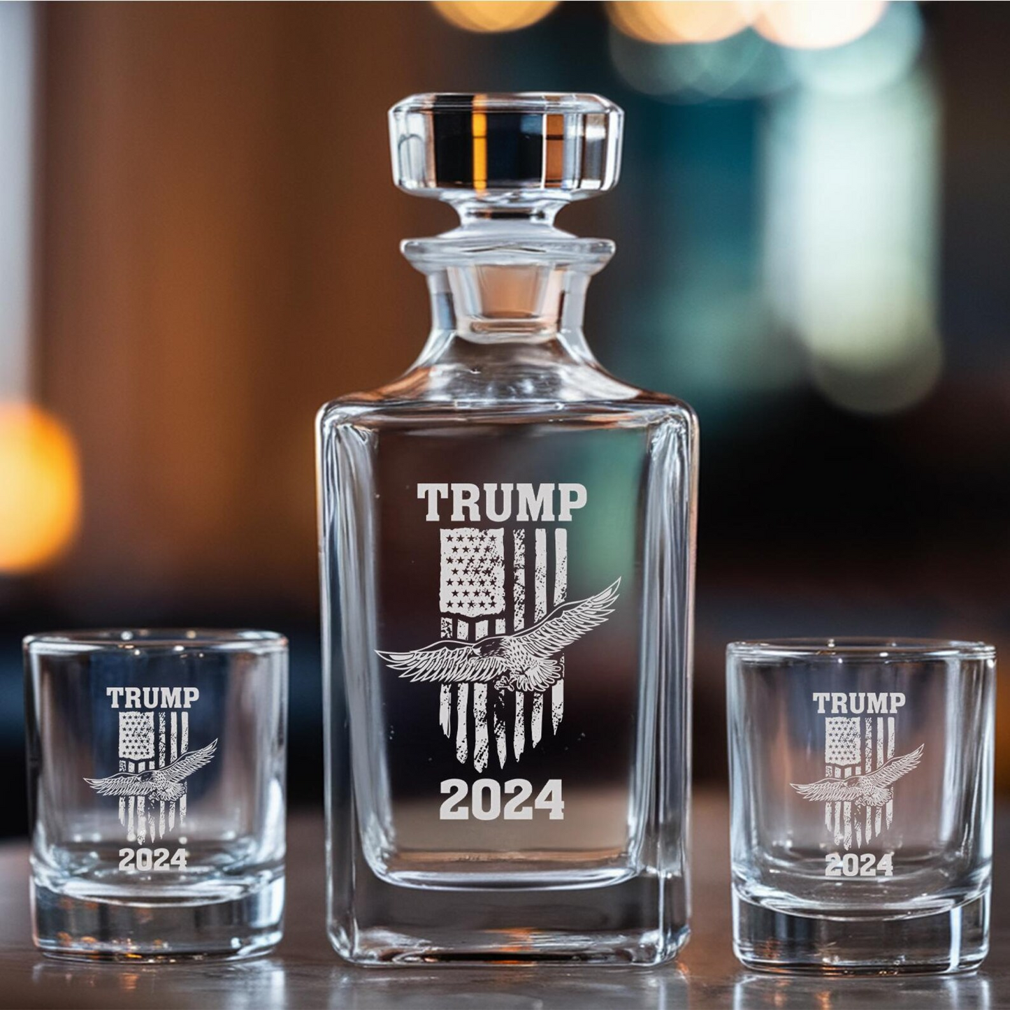 Trump 2024 Decanter & Whiskey Glass Set | Engraved Whiskey Decanter | Gift For Trump Supporters
