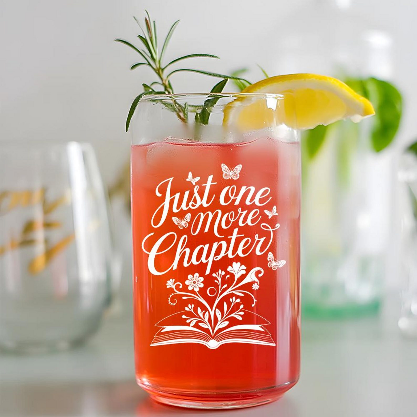 Just One More Chapter Book Beer Can Glass 16oz | Engraved Beer Can Glass | Gift For Friend