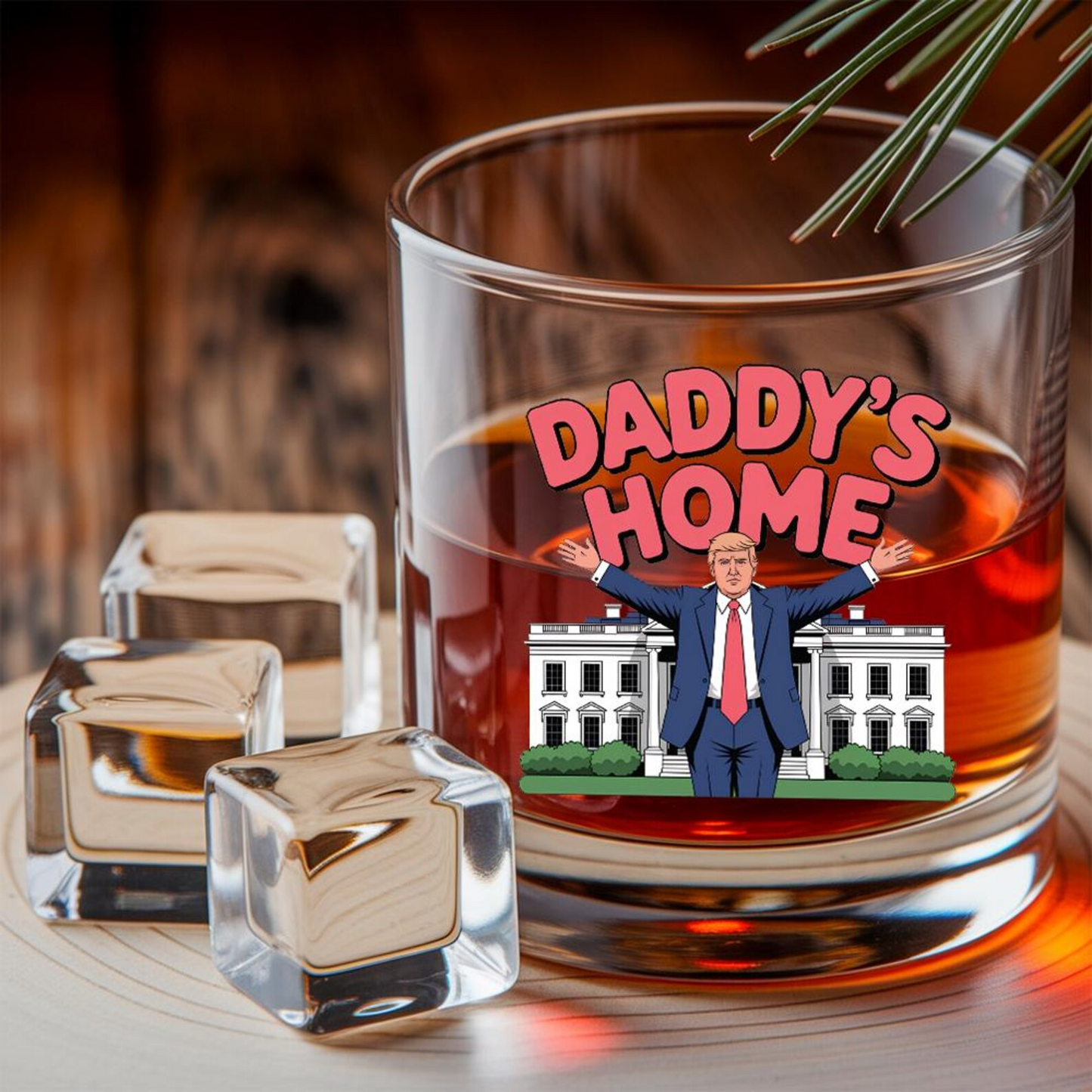 Donald Trump Daddy's Home Decanter & Whiskey Glass Set | Patriotic Gift | Engraved Whiskey Decanter