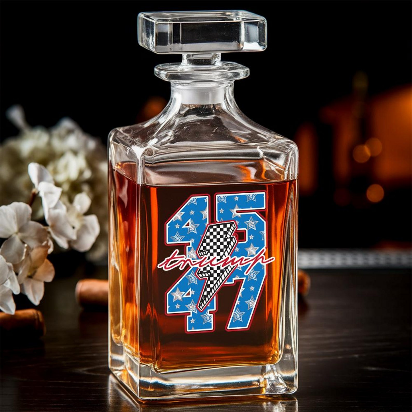 Donald Trump 45/47 Decanter & Whiskey Glass Set | Patriotic Gift | Engraved Whiskey Decanter