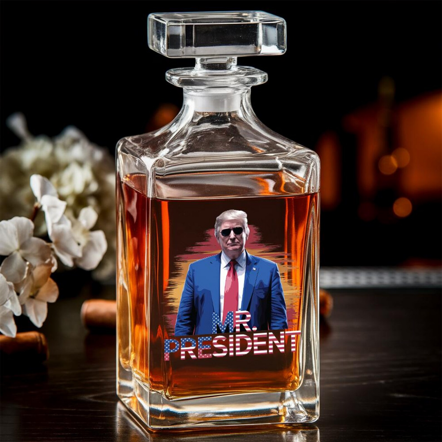 President Donald 47 Trump Decanter & Whiskey Glass Set | Patriotic Gift | Engraved Whiskey Decanter