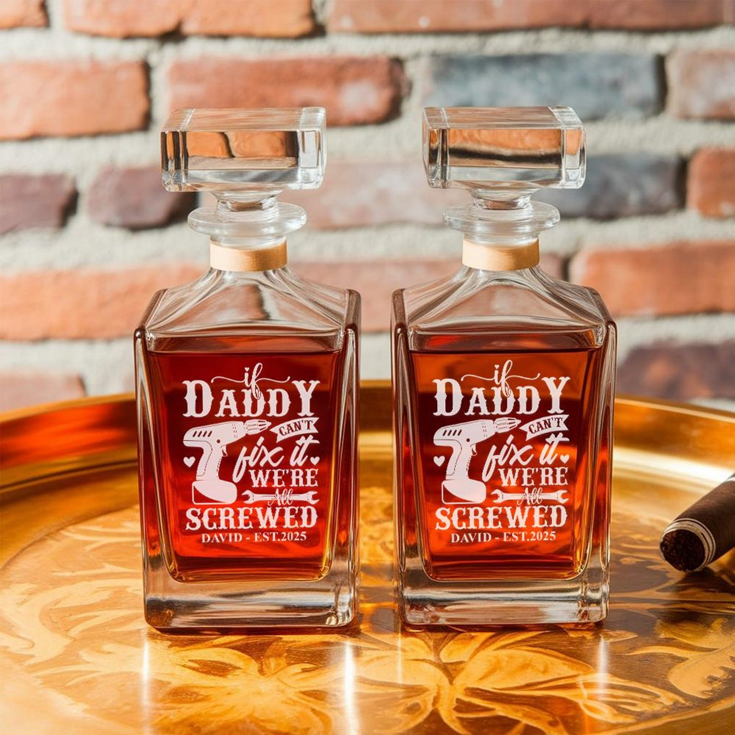 Personalized Daddy I Can't Fix It Whiskey Glass And Decanter Set | Father's Day Gift | Engraved Gift For Dad