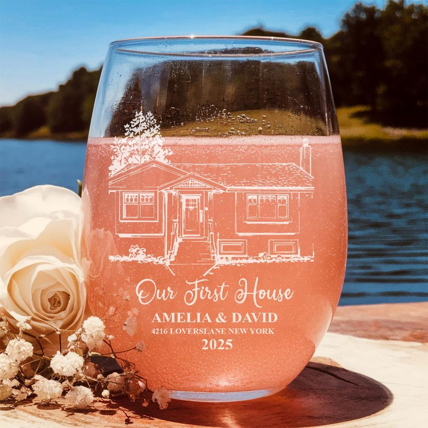 Peronalized Our First Home Wine Glass | Custom Photo Stemless Wine Glass | Father's Day Gift