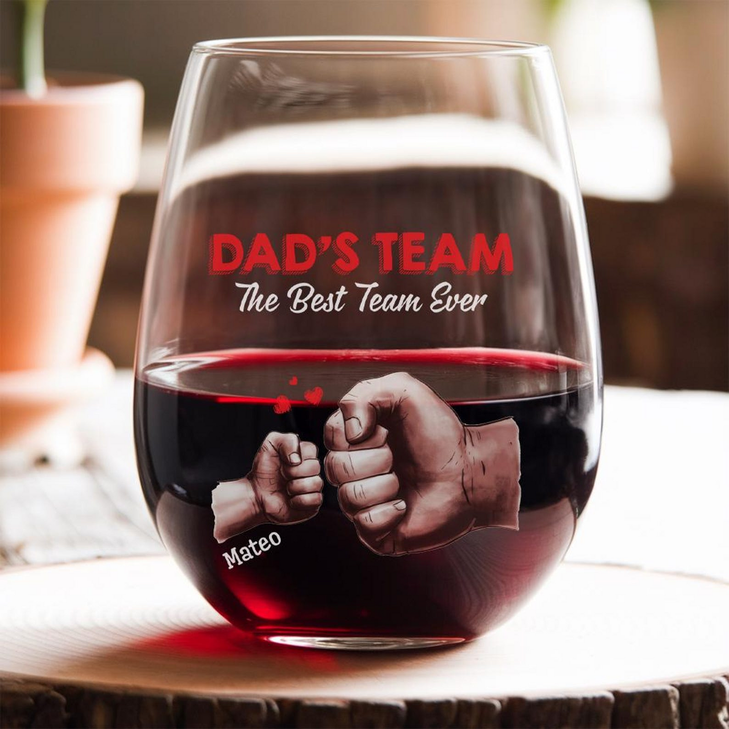 Personalized Dad's Team Wine Glass | Custom Stemless Wine Glass For Dad | Father's Day Gift