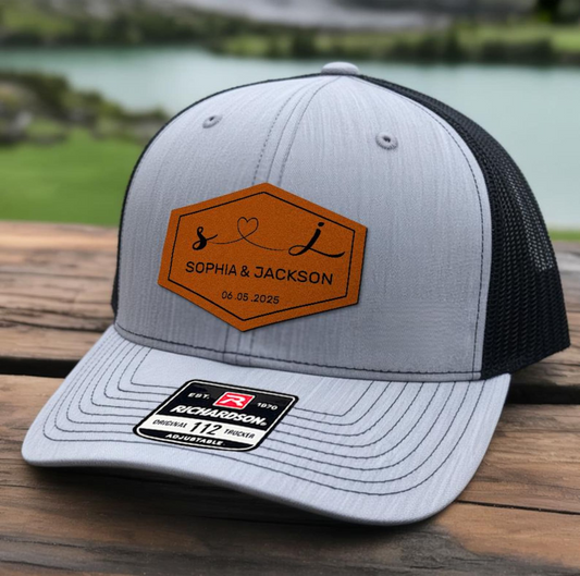 Personalized Mr & Mrs Hat | Custom Name & Date Leather Patch Hat | Wedding Party Gift
