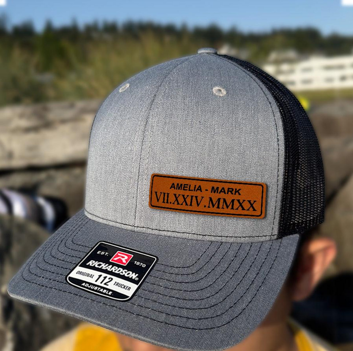 Personalized Couple Hat | Custom Name Leather Patch Hat | Wedding or Anniversary Gift