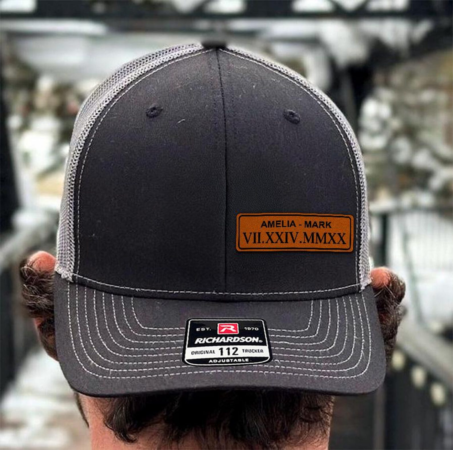 Personalized Couple Hat | Custom Name Leather Patch Hat | Wedding or Anniversary Gift