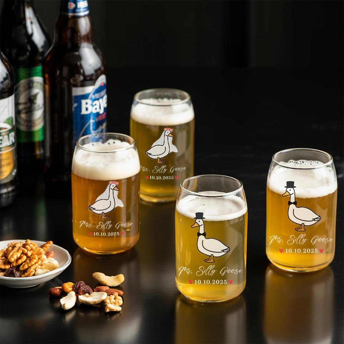 Mr and Mrs Silly Goose Beer Can Glass Set | Custom Beer Can Glass Set | Unique Couple Gift Idea