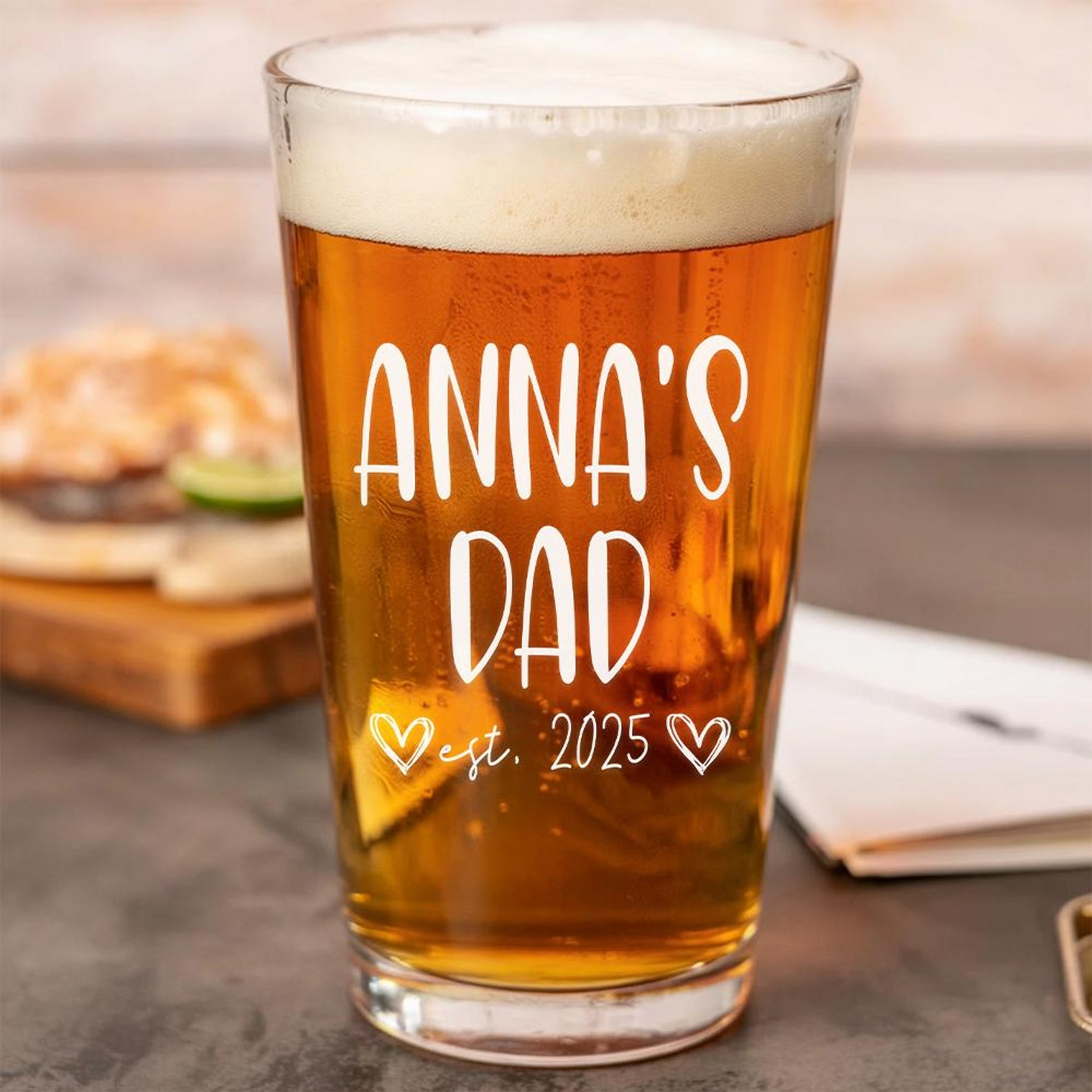 Personalized Dad Beer Glass | Best Gift For Dad | Engraved Pint Glass