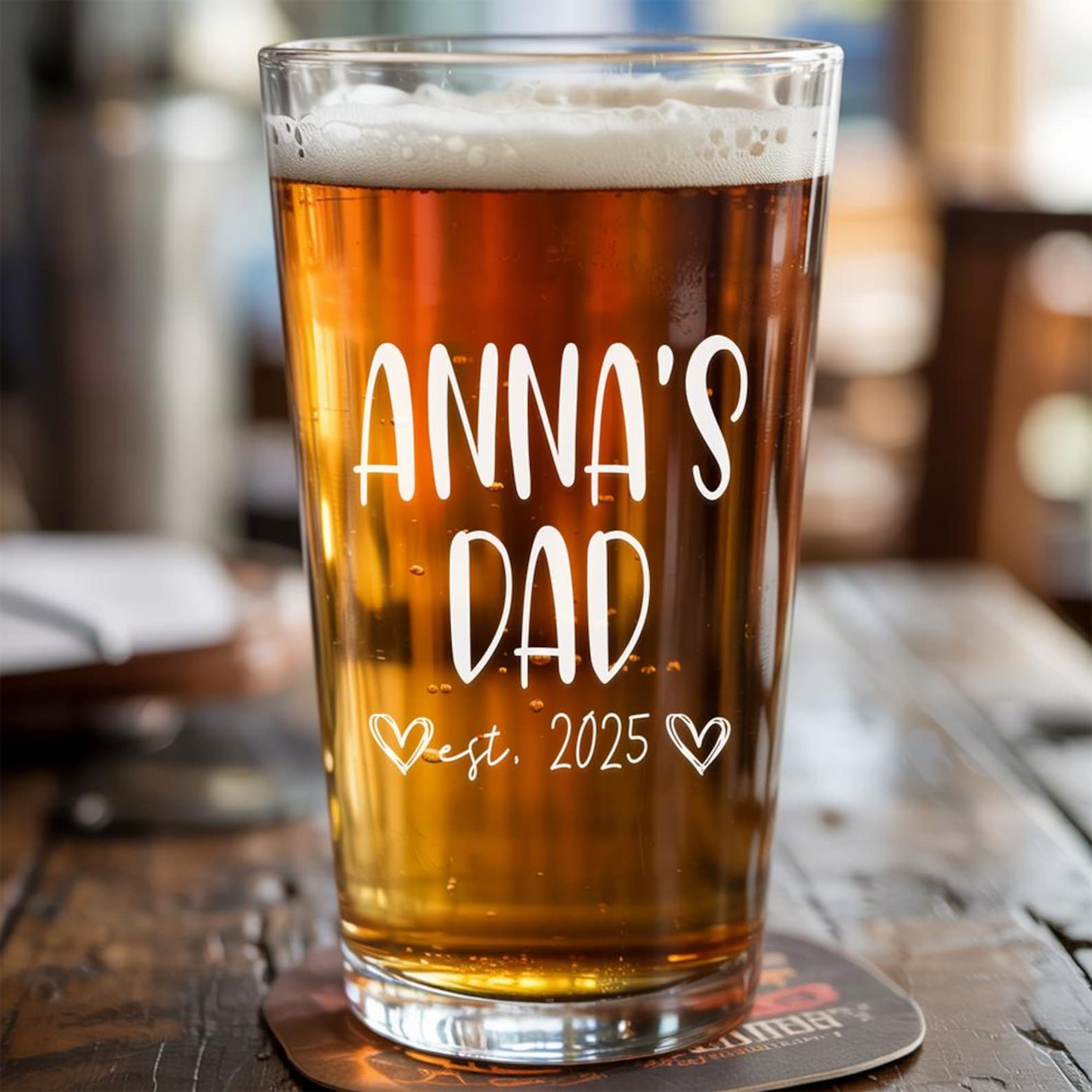Personalized Dad Beer Glass | Best Gift For Dad | Engraved Pint Glass