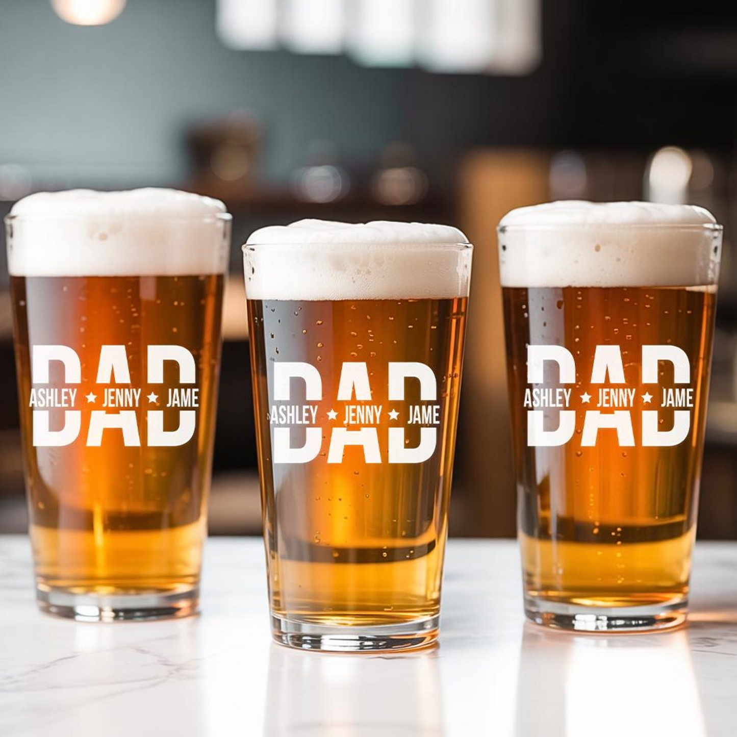 Personalized Dad With Kid's Names Beer Glass | Best Gift For Dad | Engraved Pint Glass