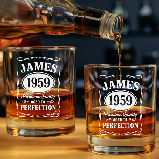 Custom Name And Year Aged To Perfection Whiskey Glass 11 Oz | Best Gift For Dad | Father's Day Gift