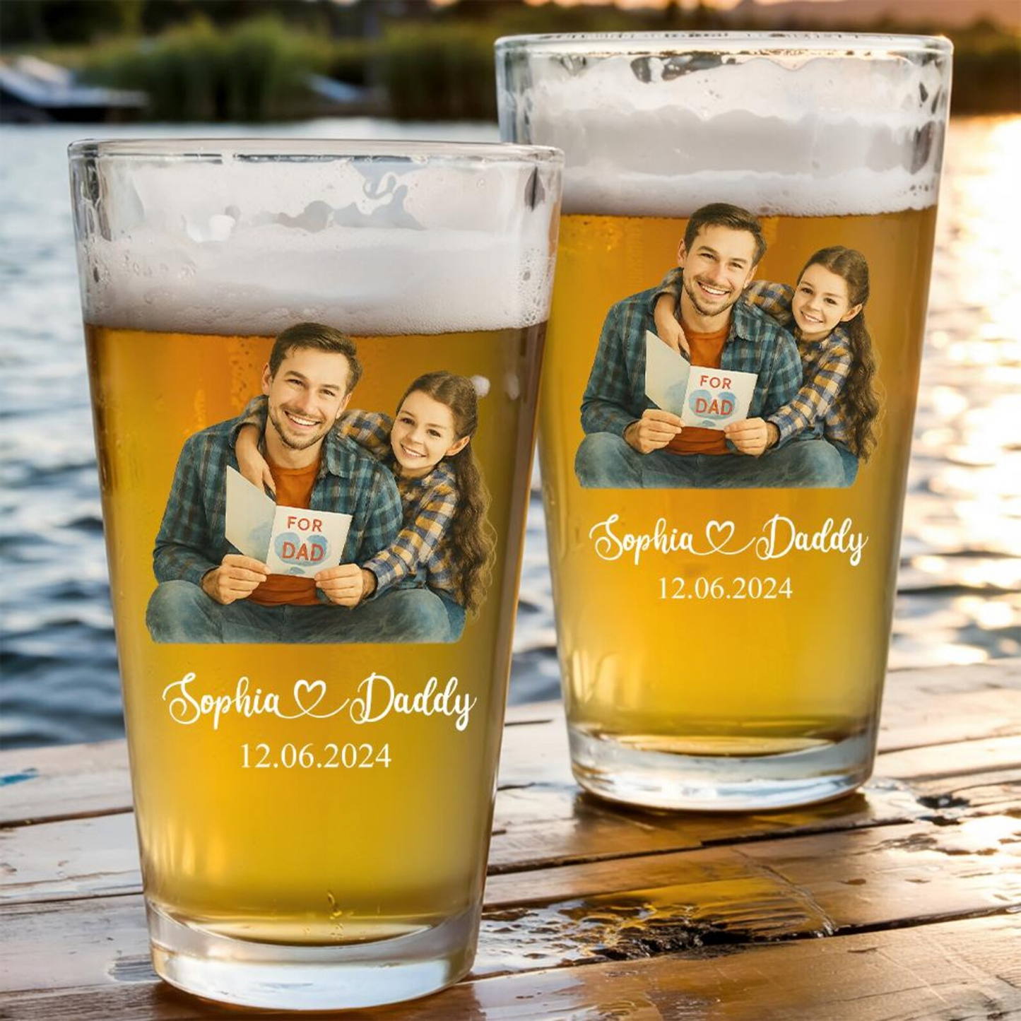 Custom Name & Photo Pint Glass | Best Gift For Dad | Engraved Pint Glass