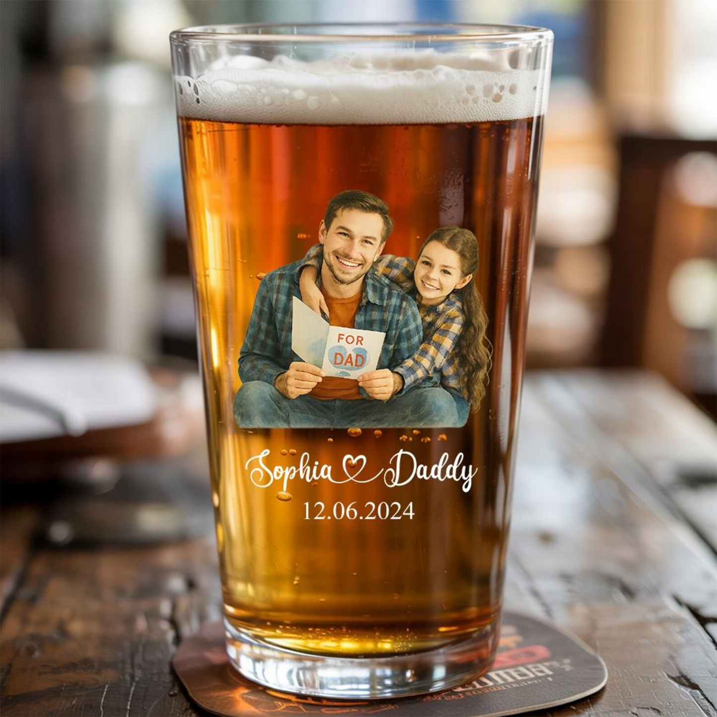 Custom Name & Photo Pint Glass | Best Gift For Dad | Engraved Pint Glass