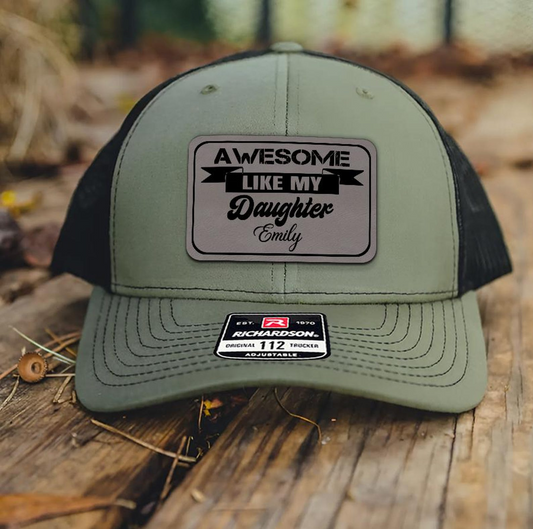 Personalized Awesome Like My Daughter Trucker Hat | Leather Patch Hat | Girl Dad Hat