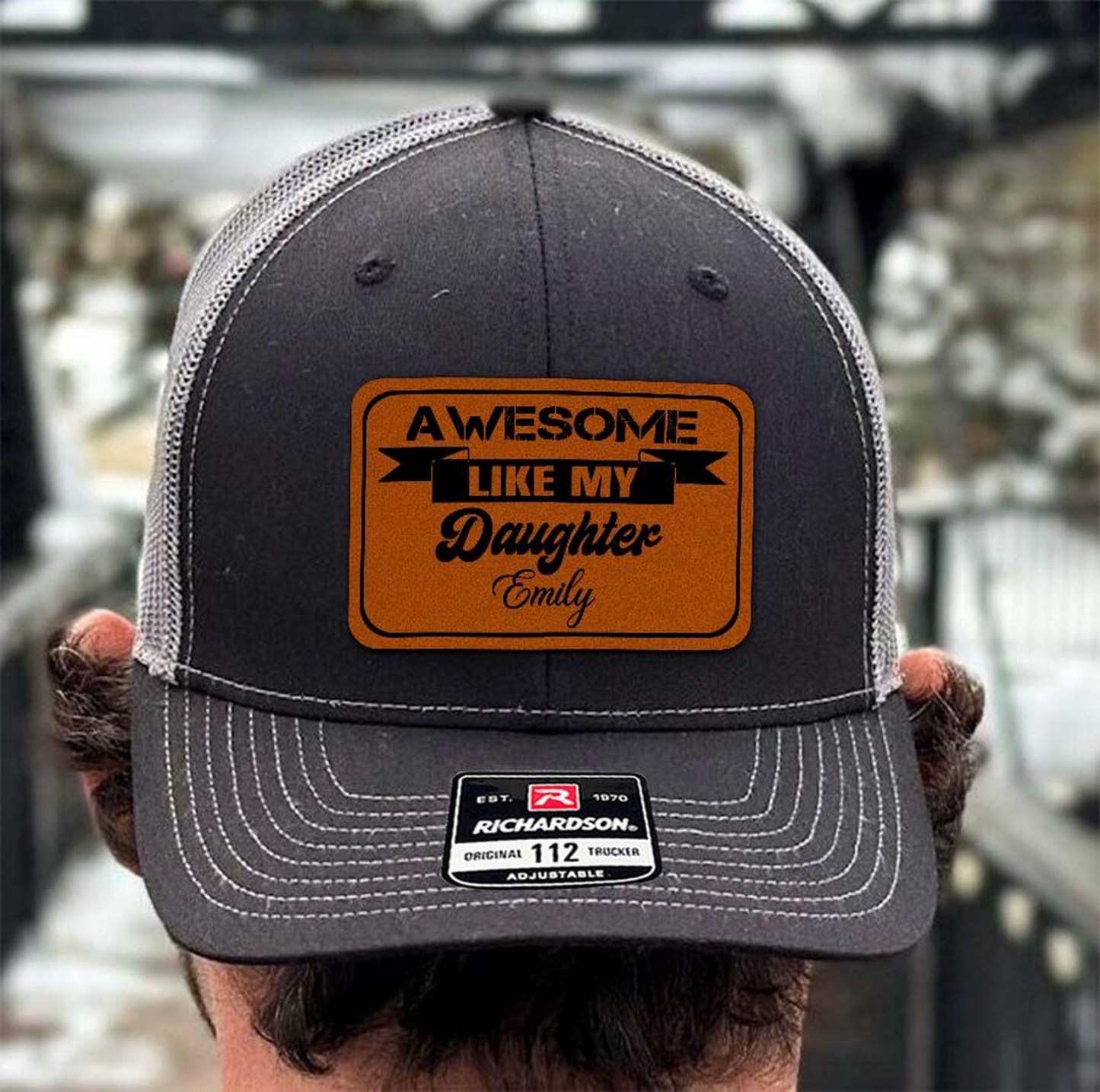 Personalized Awesome Like My Daughter Trucker Hat | Leather Patch Hat | Girl Dad Hat