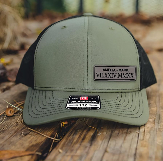 Personalized Couple Hat | Custom Name Leather Patch Hat | Wedding or Anniversary Gift