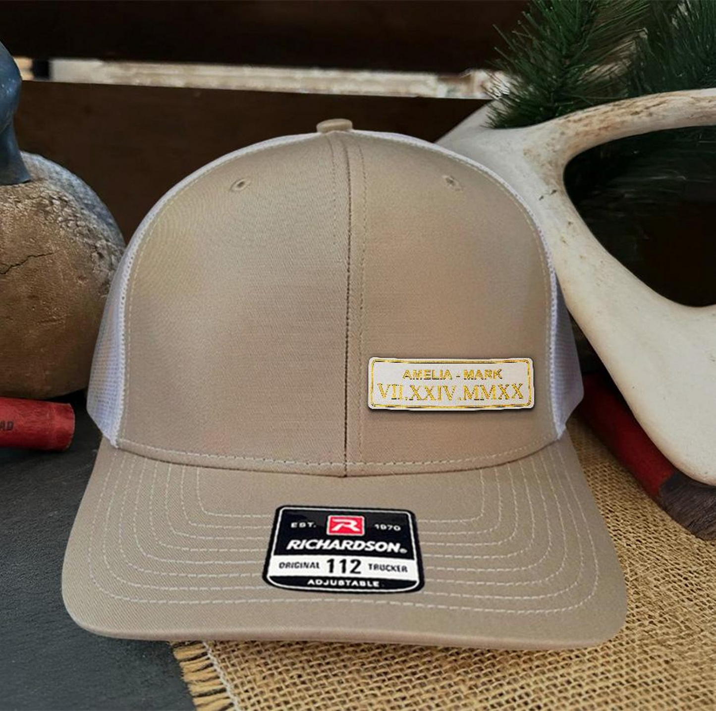 Personalized Couple Hat | Custom Name Leather Patch Hat | Wedding or Anniversary Gift