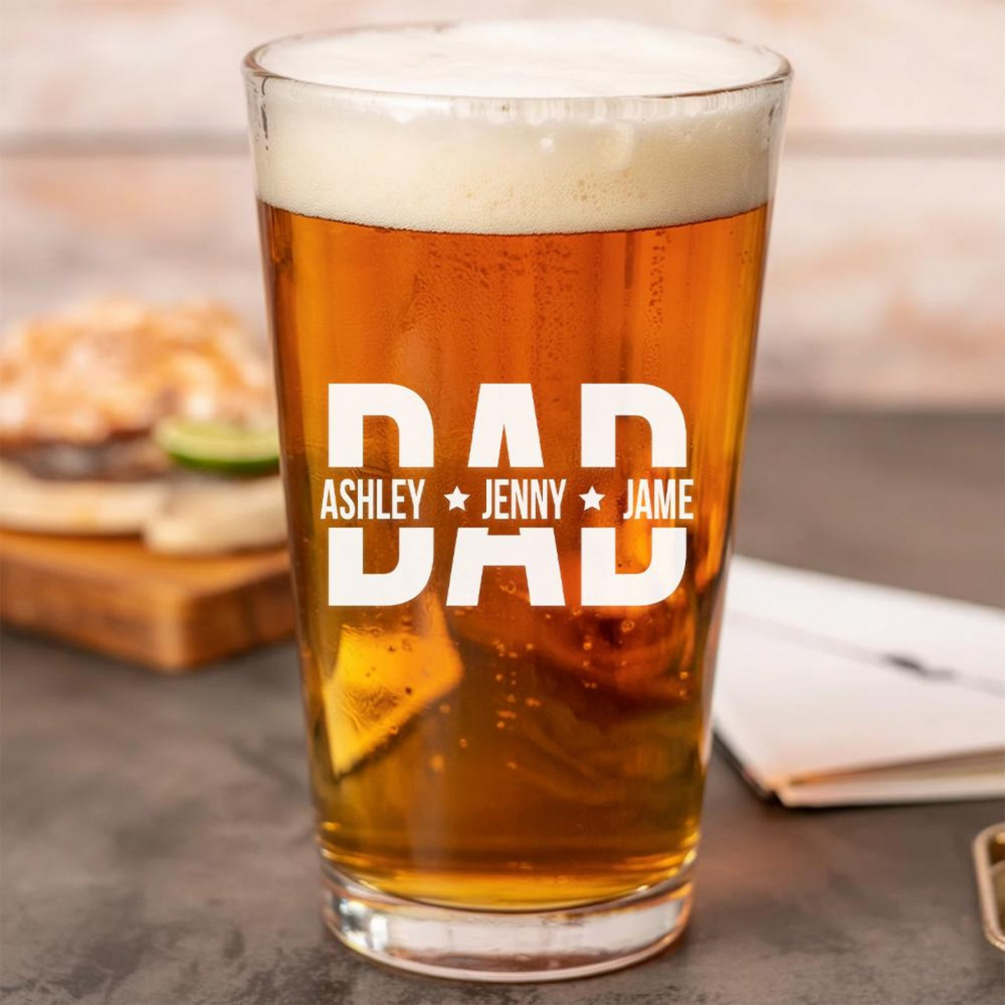 Personalized Dad With Kid's Names Beer Glass | Best Gift For Dad | Engraved Pint Glass