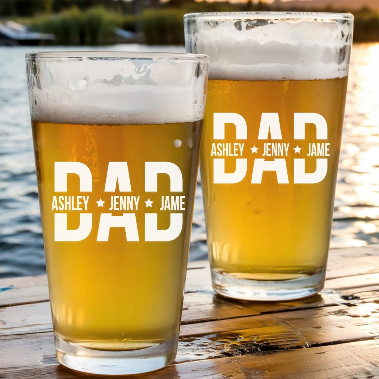 Personalized Dad With Kid's Names Beer Glass | Best Gift For Dad | Engraved Pint Glass