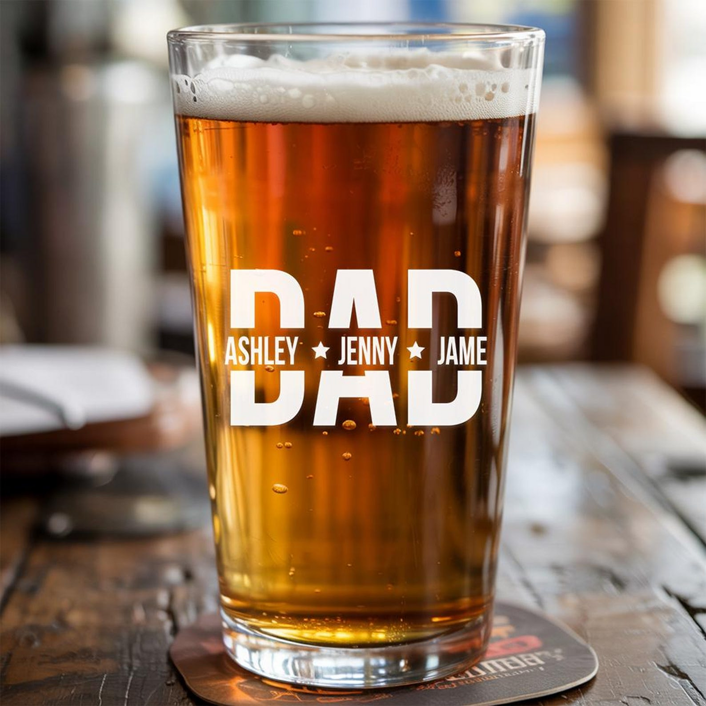 Personalized Dad With Kid's Names Beer Glass | Best Gift For Dad | Engraved Pint Glass