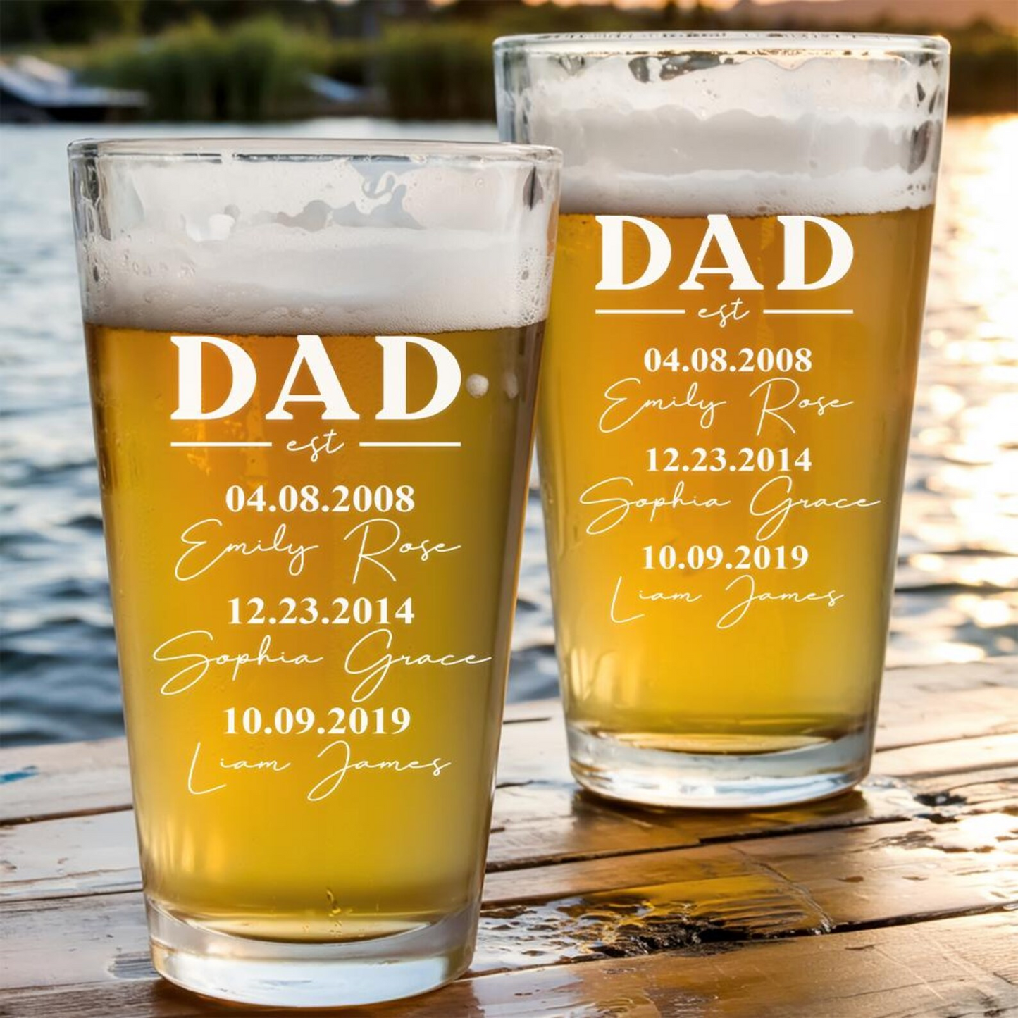 Personalized Dad With Kid's Names Beer Pint Glass | Best Gift For Dad | Engraved Pint Glass