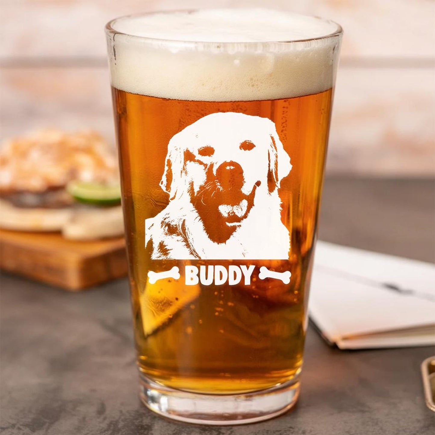 Custom Photo Dog Beer Glass – Personalized Dog Pint Glass 16oz with Engraved Pet Photo – Gift for Dog Lovers