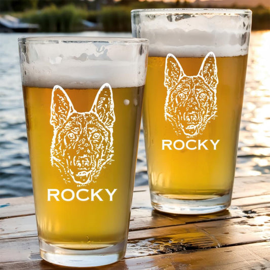 Custom Dog Portrait Beer Glass with Photo & Name – Personalized Photo Dog Portrait Pint Glass – Custom Pet Glass – Dog Lover Gift