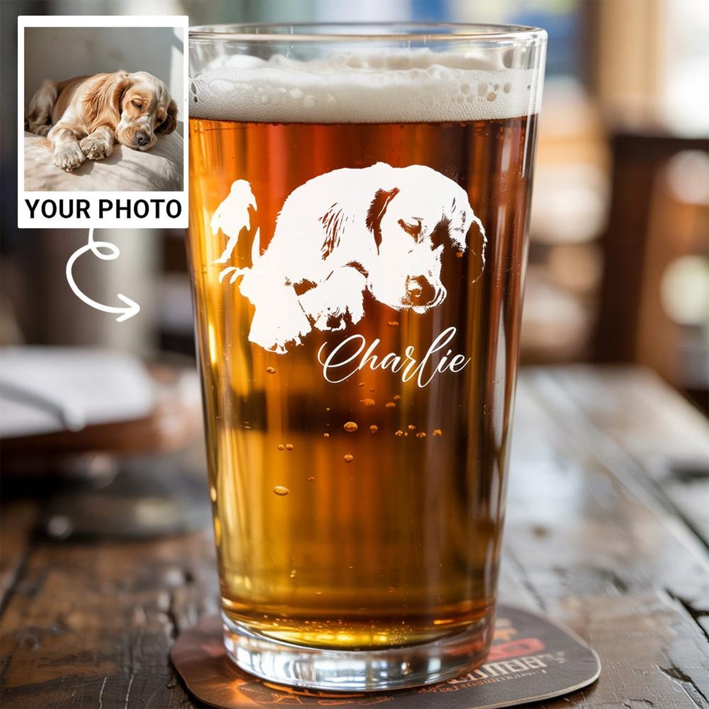 Custom Dog Beer Glass with Photo & Name – Personalized Photo Dog Pint Glass – Custom Pet Glass – Dog Lover Gift – Custom Pet Mug
