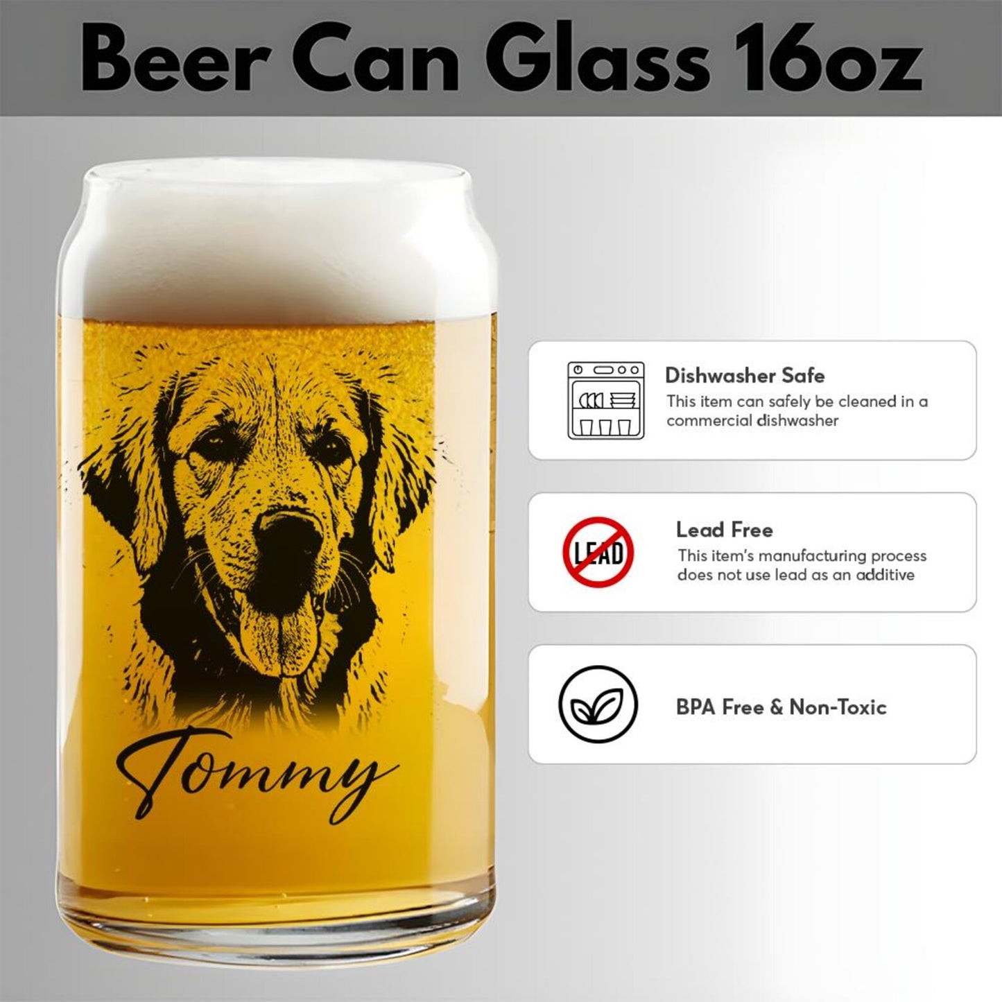 Custom Photo  Pet Portrait Photo Beer Can Glass – Personalized Pet Portrait Photo – Gift for Dog Lovers