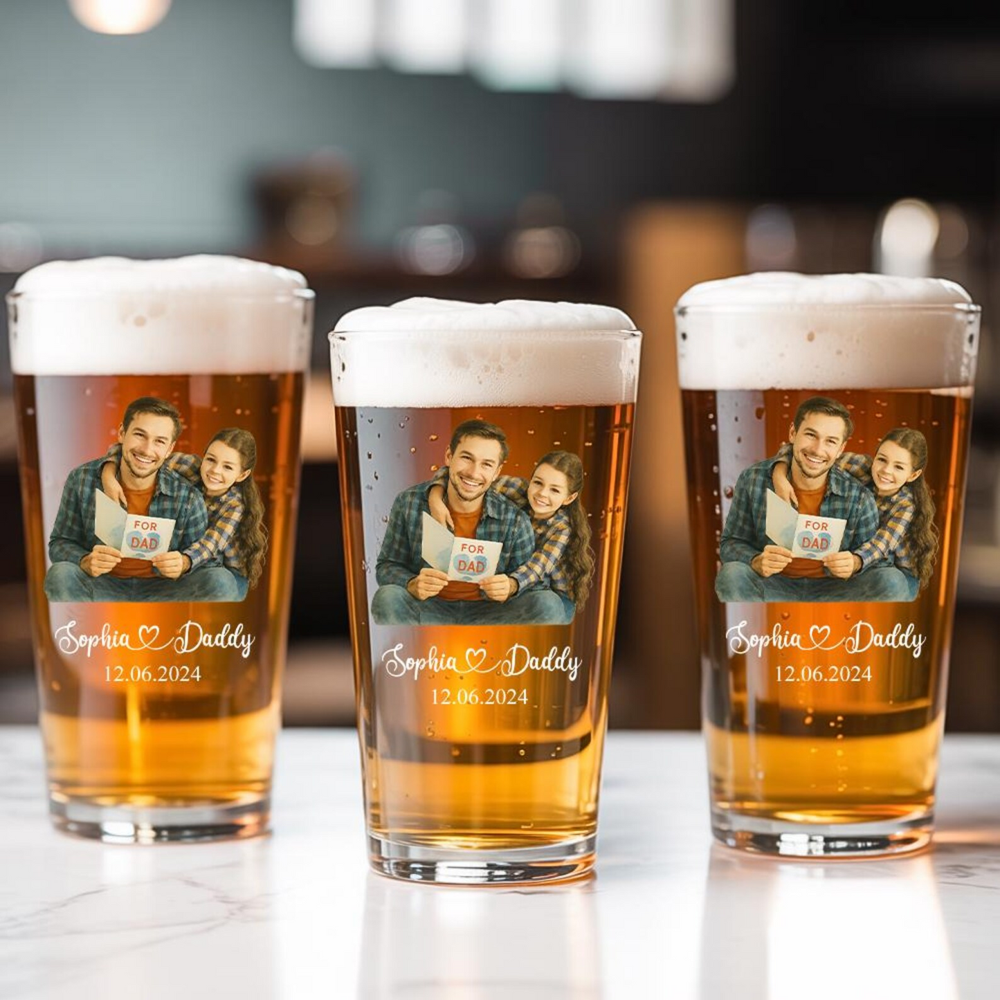 Custom Name & Photo Pint Glass | Best Gift For Dad | Engraved Pint Glass