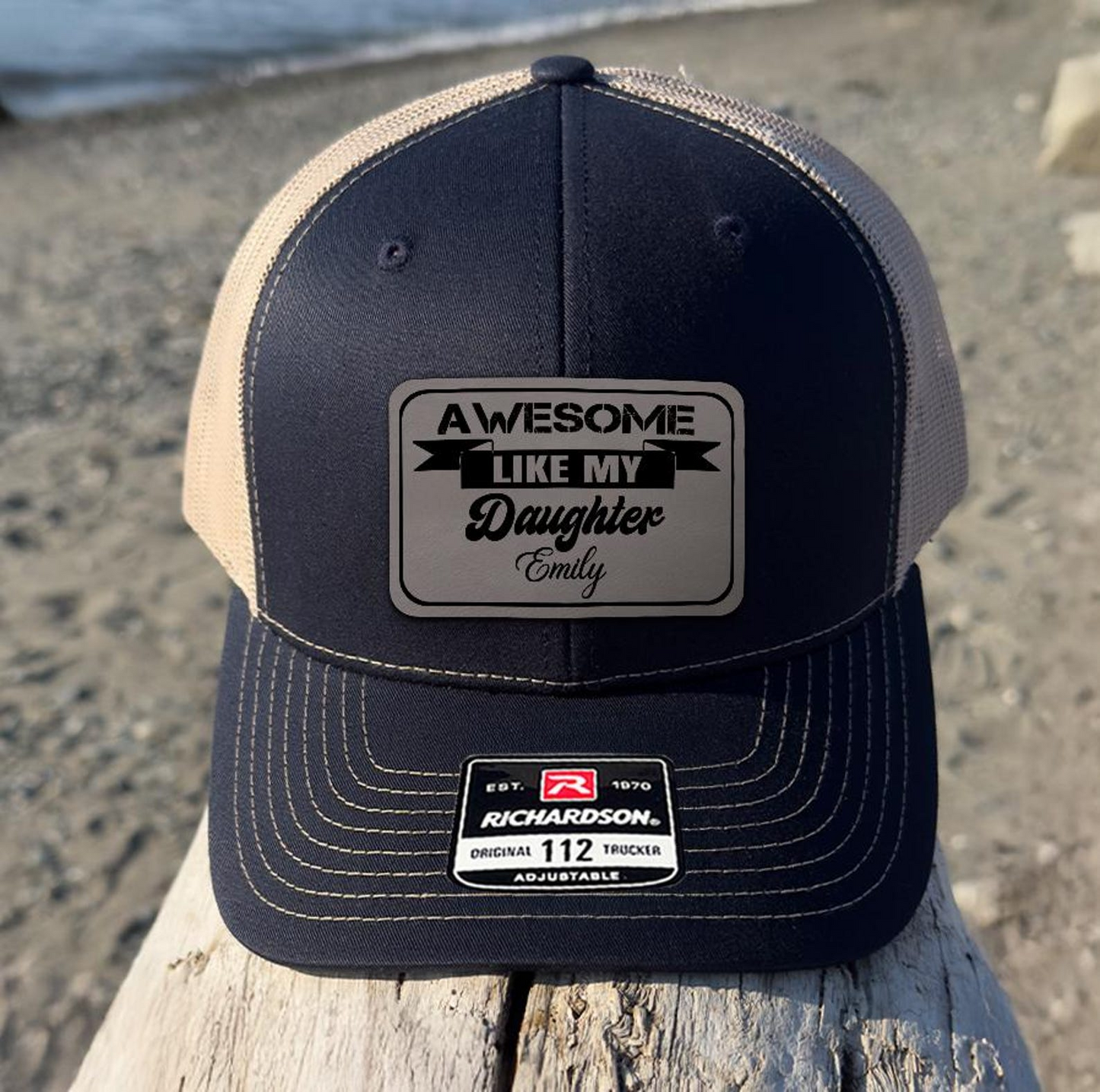Personalized Awesome Like My Daughter Trucker Hat | Leather Patch Hat | Girl Dad Hat