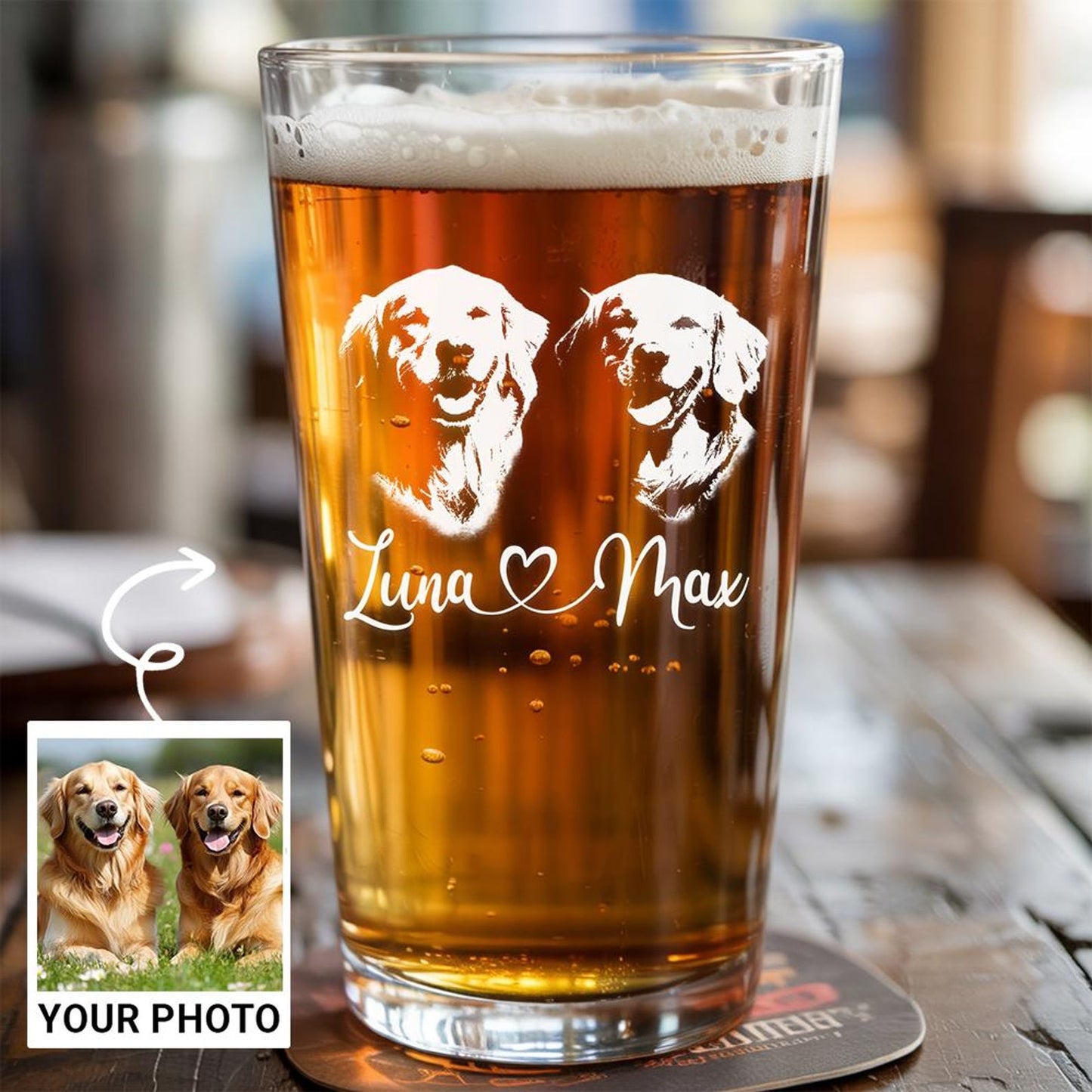 Custom Photo Dog Beer Glass – Personalized Dog Pint Glass 16oz with Engraved Pet Photo – Gift for Dog Lovers